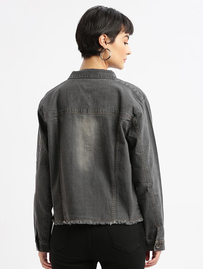 women grey denim solids jacket - 21387795 - Standard Image - 2