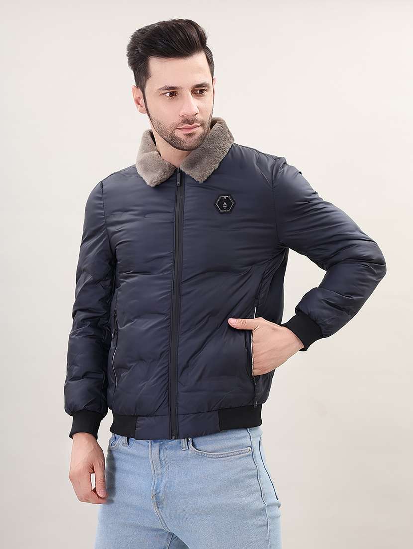 men solid bomber jacket - 21387985 - Standard Image - 2