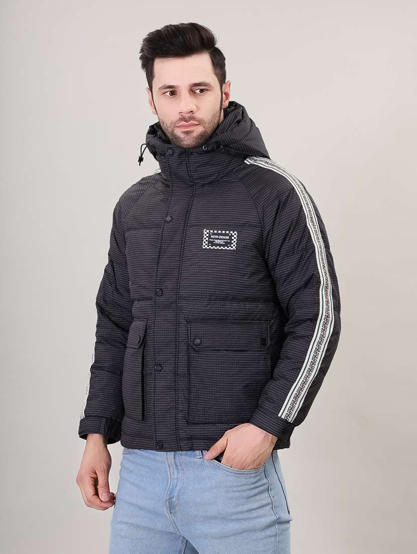 men checkered taped bomber jacket - 21387987 - Standard Image - 2