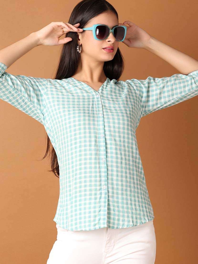 women checkered three quarter sleeves regular top - 21388063 - Standard Image - 2