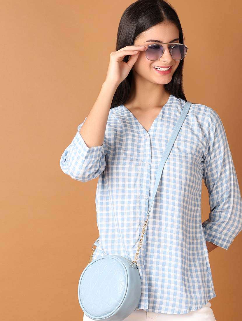 women checkered three quarter sleeves regular top - 21388064 - Standard Image - 2