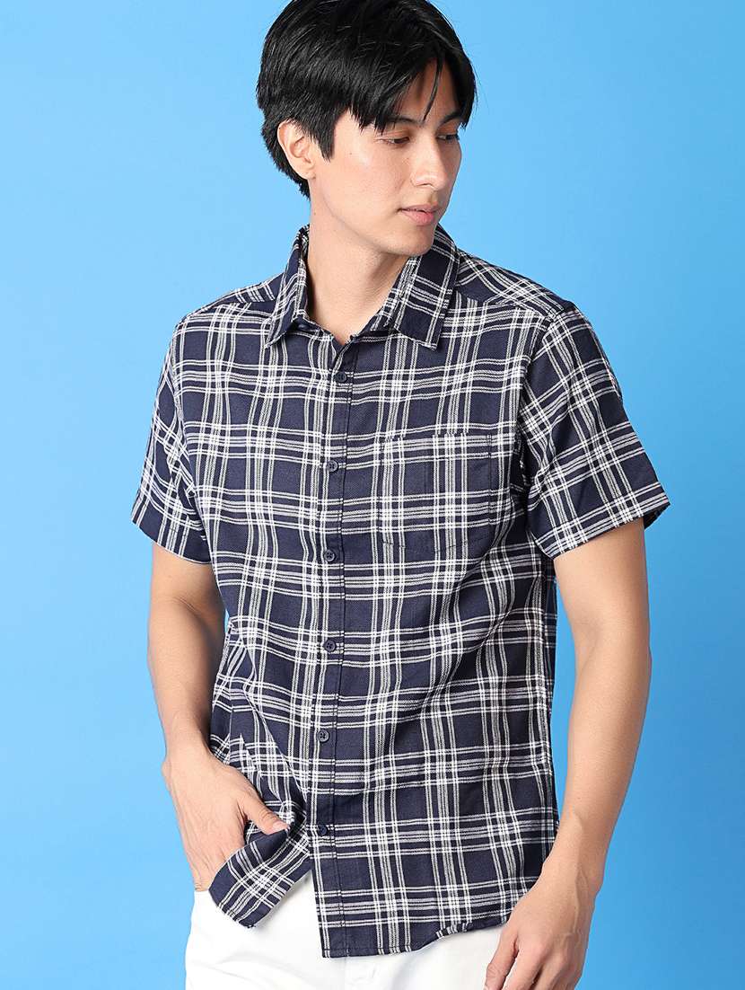 men checks short sleeves casual shirt - 21388071 -  Standard Image - 2