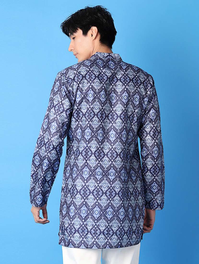 men ikat printed long sleeves short kurta - 21388076 -  Standard Image - 2