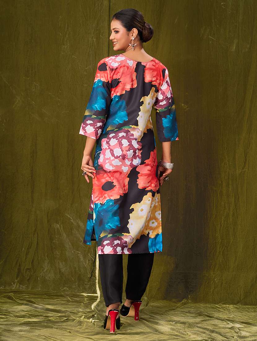 women black floral pringted straight kurta - 21388350 -  Standard Image - 2
