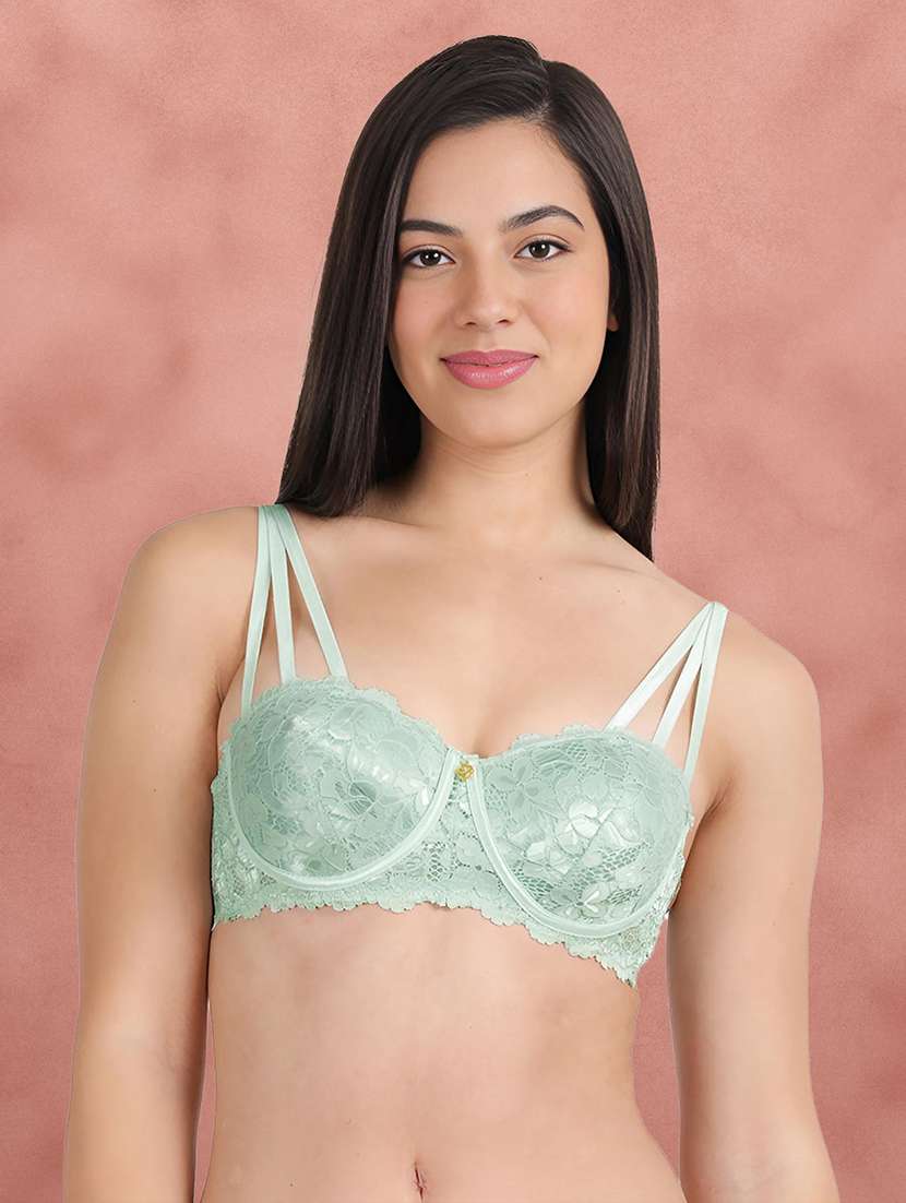 women green nylon balconette bra
