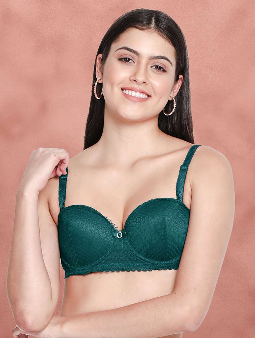 wome green solids balconette bra
