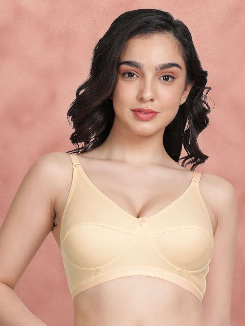 beige solid regular bra