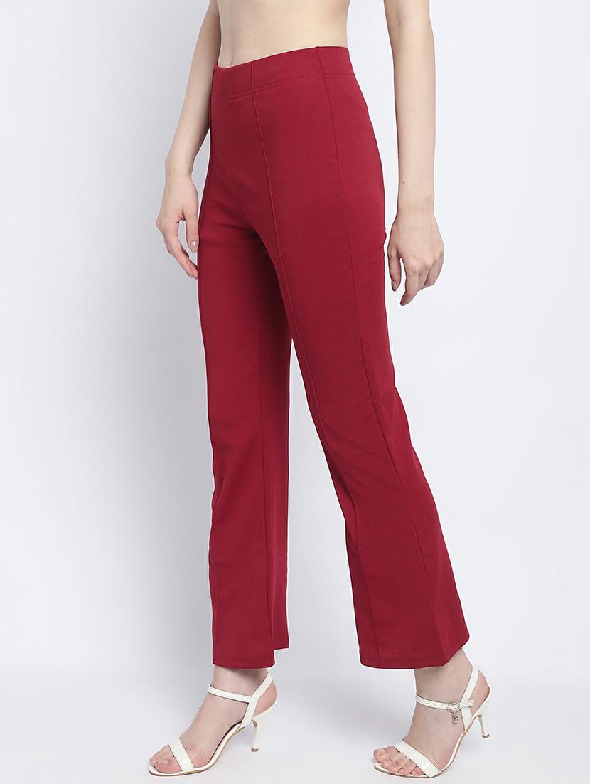 women maroon lycra bootcut trouser - 21389086 -  Standard Image - 2
