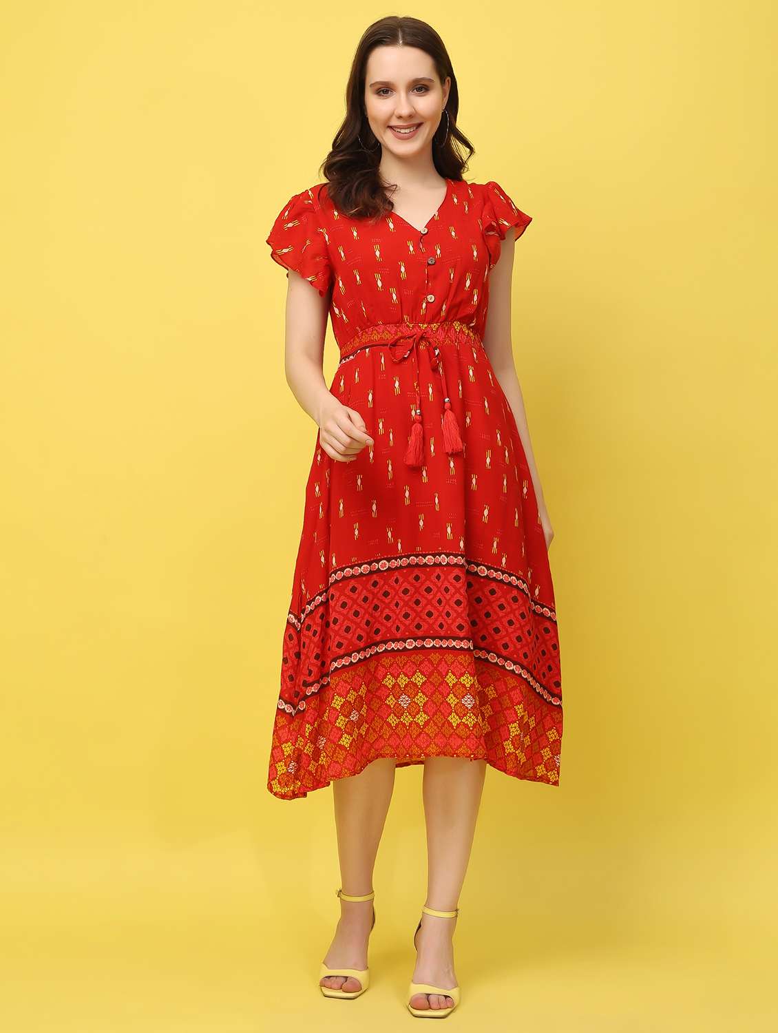 red printed fit & flare dress