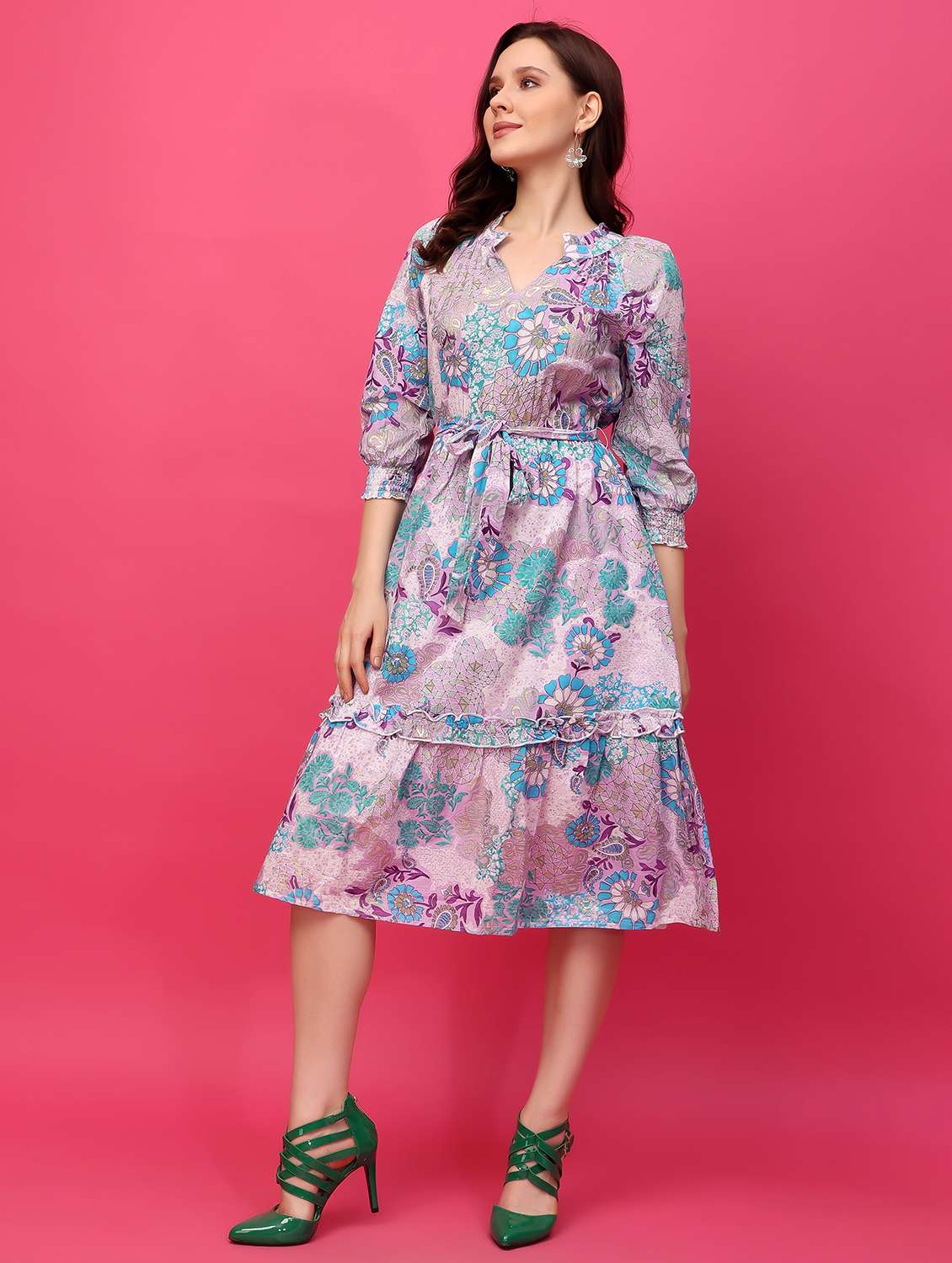 women mauve cotton blend a-line dress