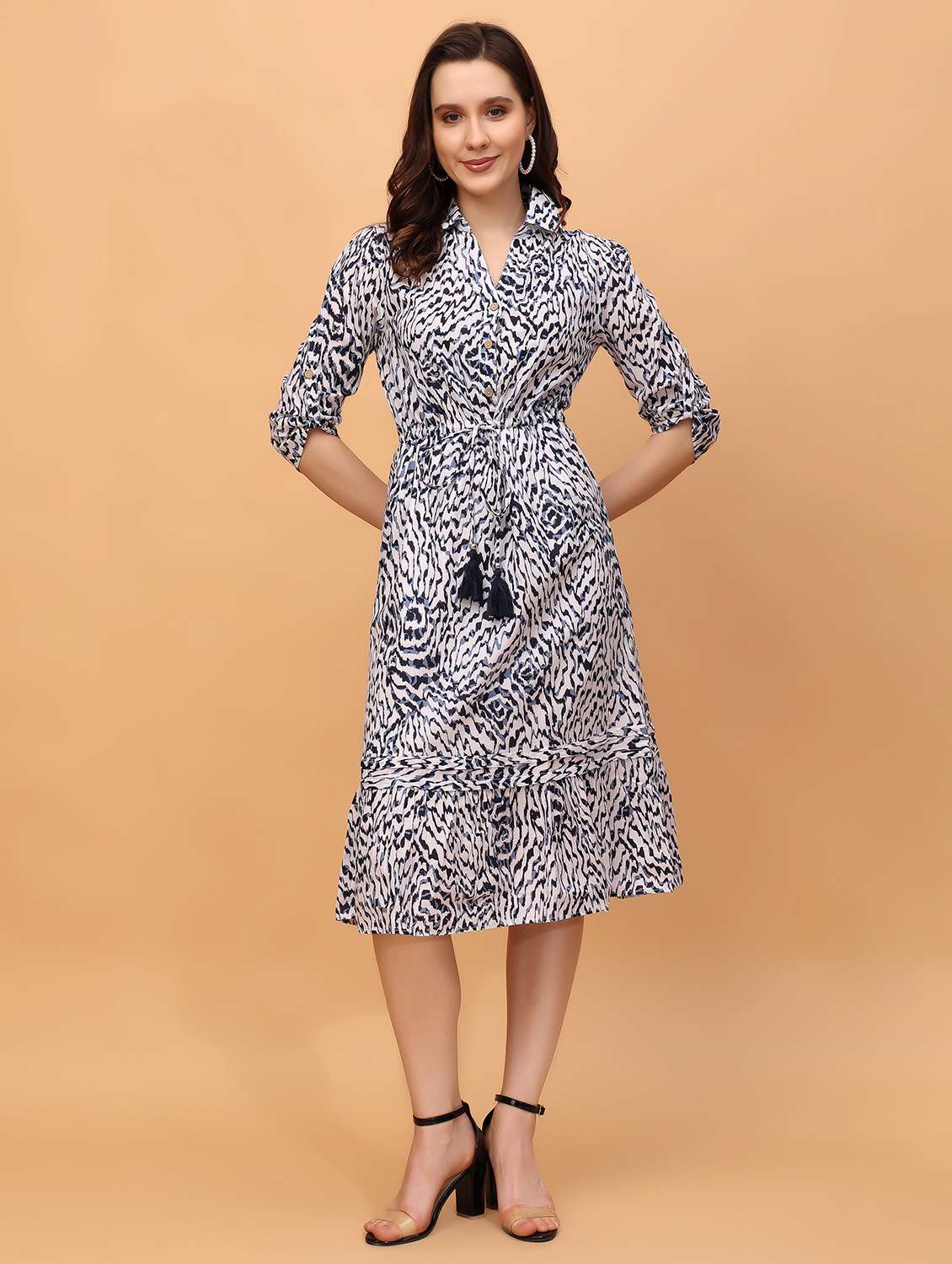 women white cotton blend a-line dress