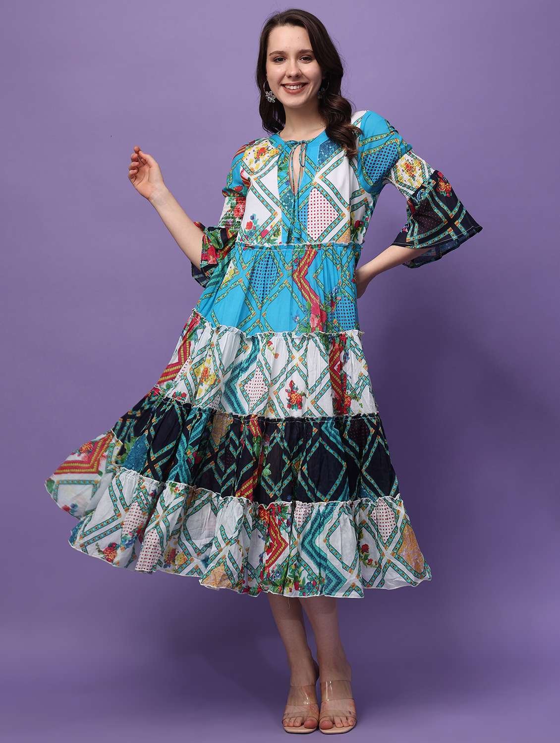 multicolored printed straight dress