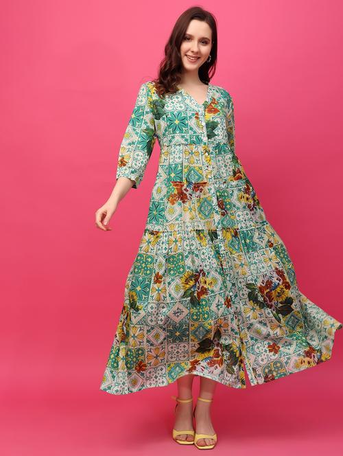 multicolored floral printed fit & flare dress - 21389137 -  Standard Image - 0