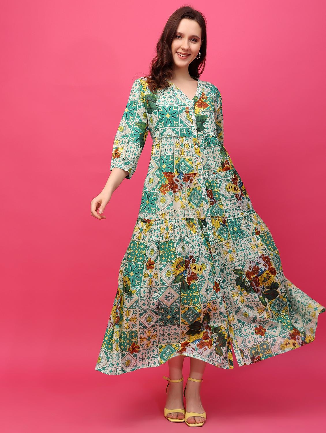 multicolored floral printed fit & flare dress - 21389137 -  Zoom Image - 0