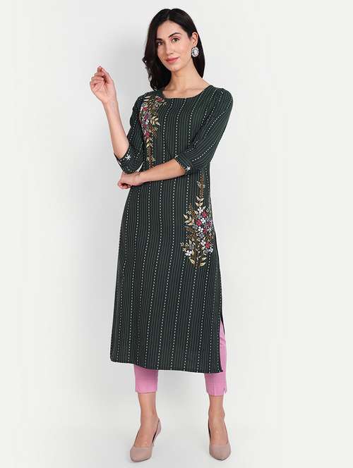 women three quarter sleeve straight kurta - 21389141 - Standard Image - 0
