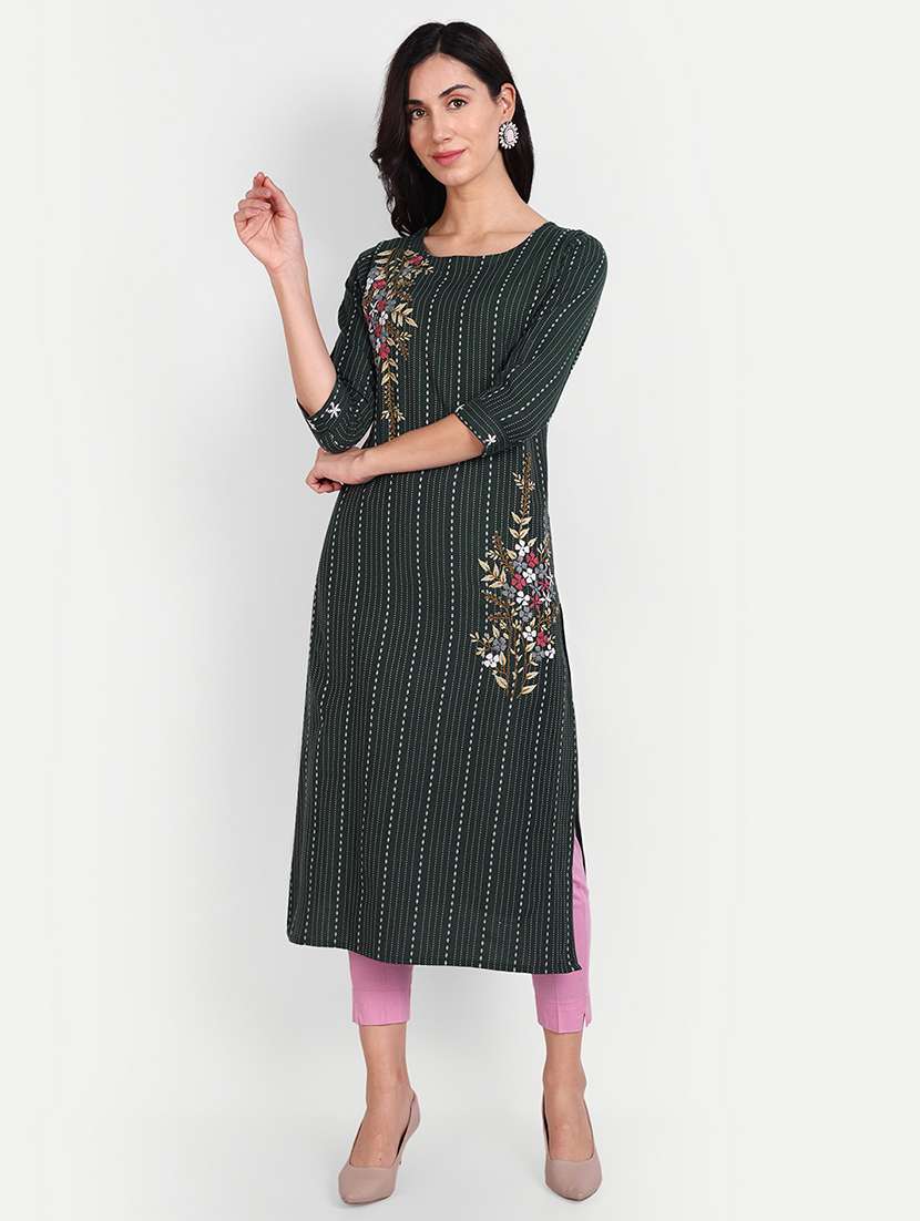 women three quarter sleeve straight kurta - 21389141 - Zoom Image - 0