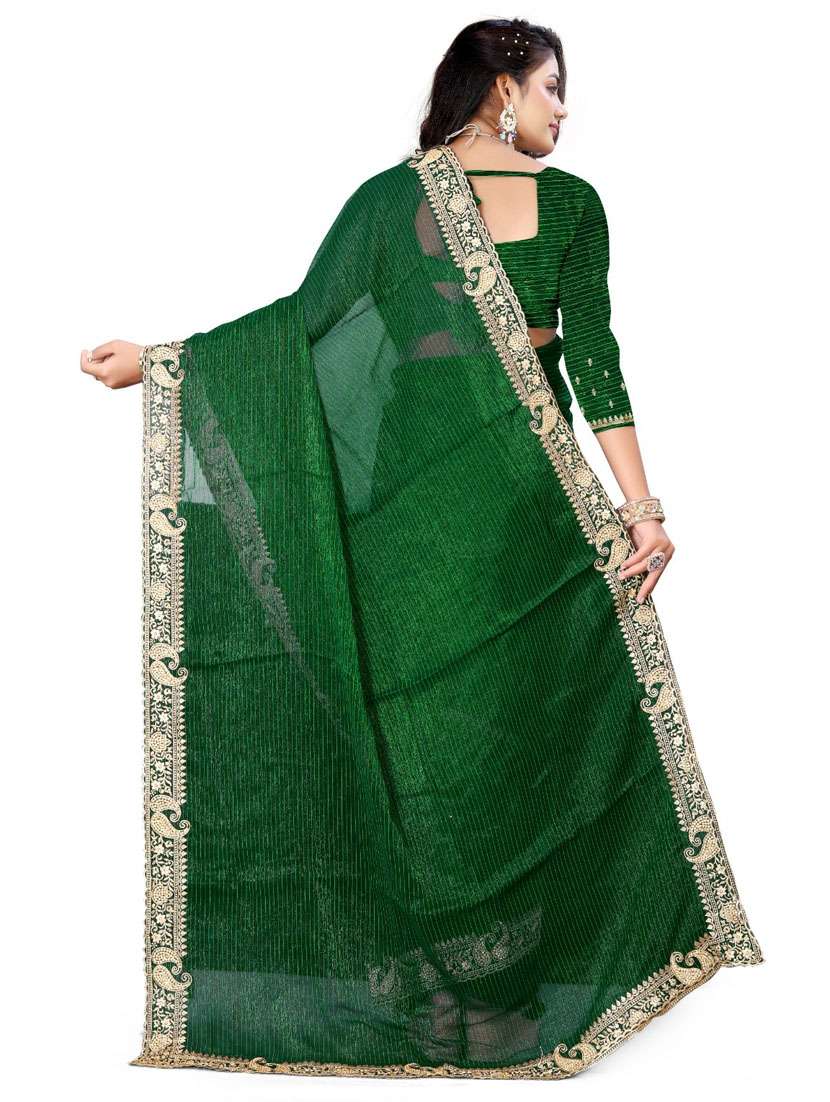 women green solid zari bordered saree with blouse - 21389151 - Standard Image - 2