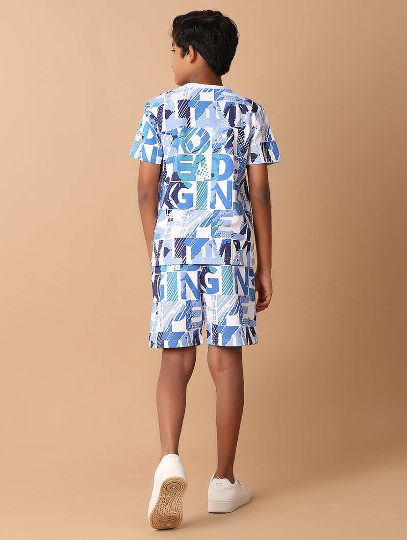 boys white typography print t-shirt and shorts - 21389656 -  Standard Image - 2