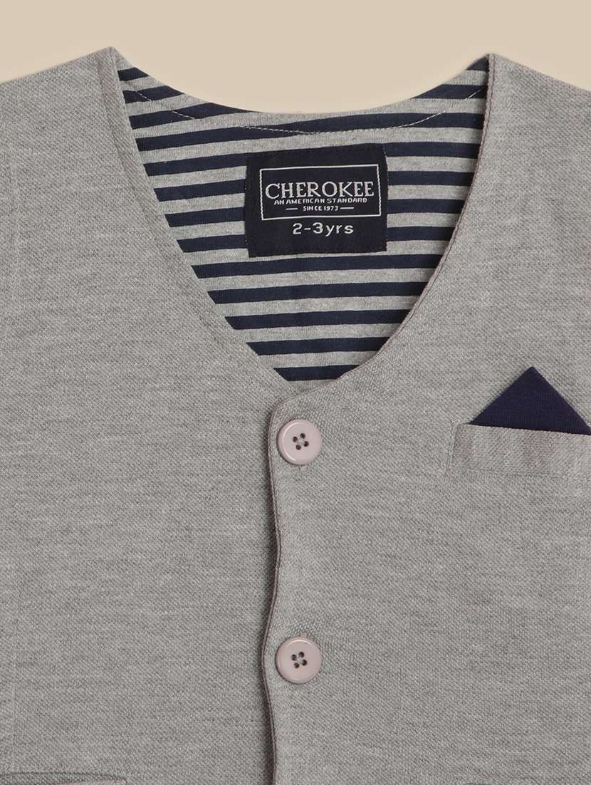 Kids Grey Melange Cotton Nehru Jacket - 21389665 -  Standard Image - 2