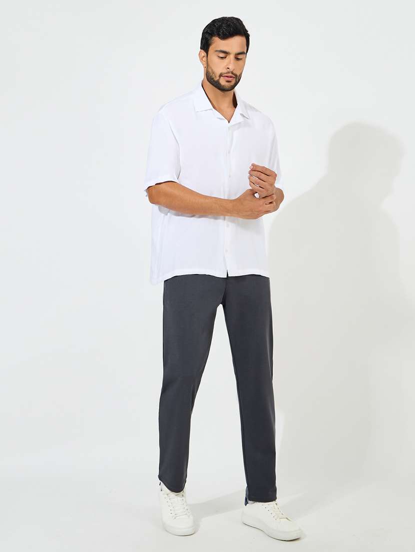 men mid-rise solid flat front casual trouser - 21389691 -  Standard Image - 2