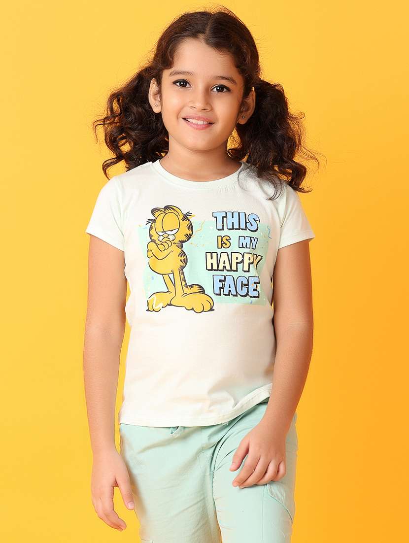 girls front printed round neck tee