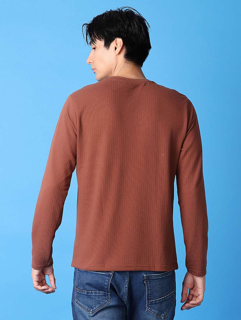 men brown self design long sleeve t-shirt - 21389817 - Standard Image - 2