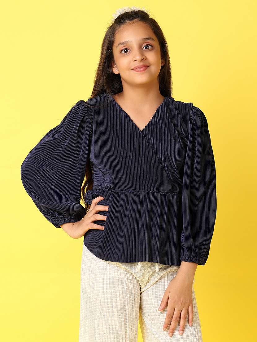 girls navy blue solid top