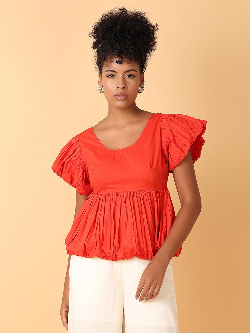 women red solid short sleeve top - 21389840 -  Zoom Image - 0