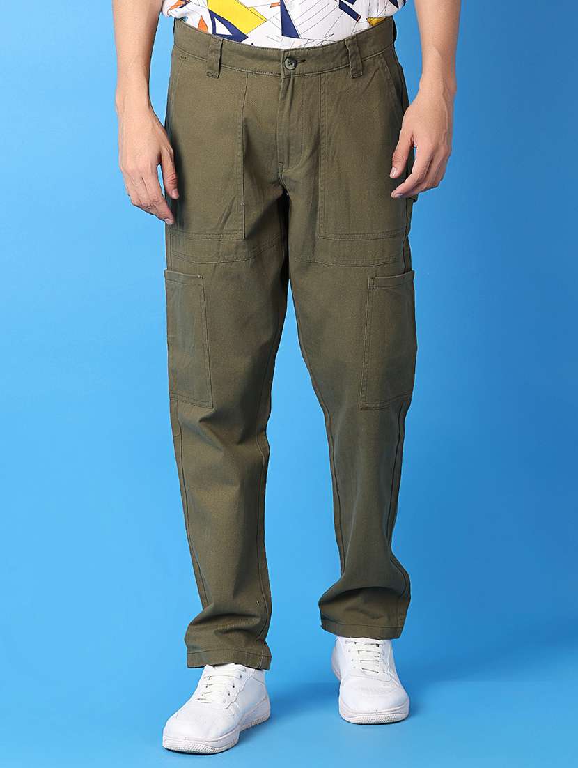 men solid regular fit chinos casual trouser