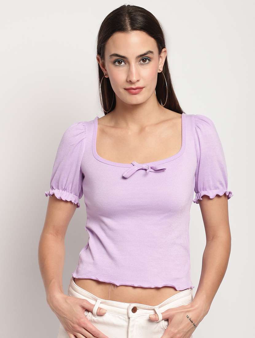 women lavender puff sleeves top