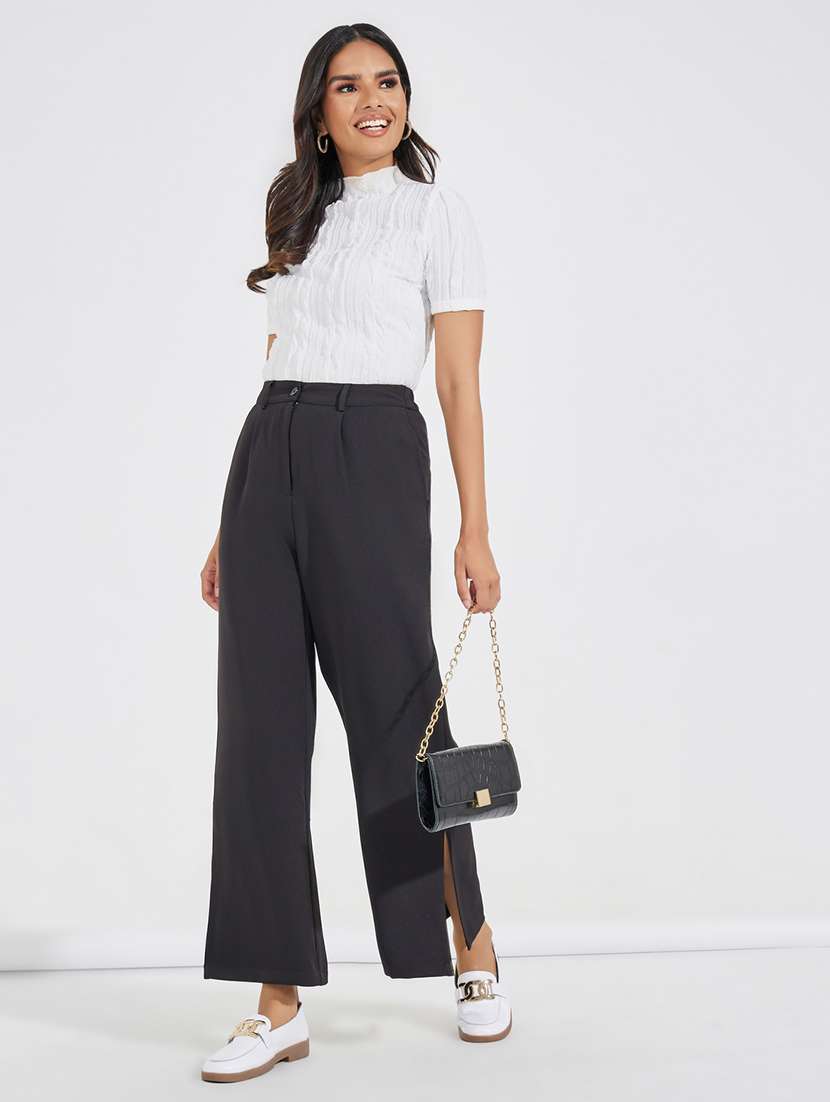 women black polyester wide leg trouser - 21390747 - Standard Image - 2