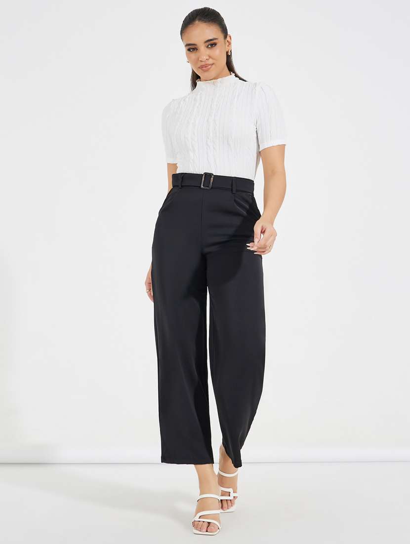 women black polyester wide leg trouser - 21390749 -  Standard Image - 2