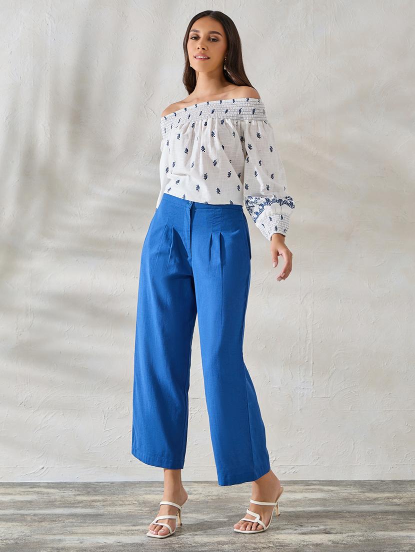 women solid mid rise wide leg trouser - 21390751 - Standard Image - 2
