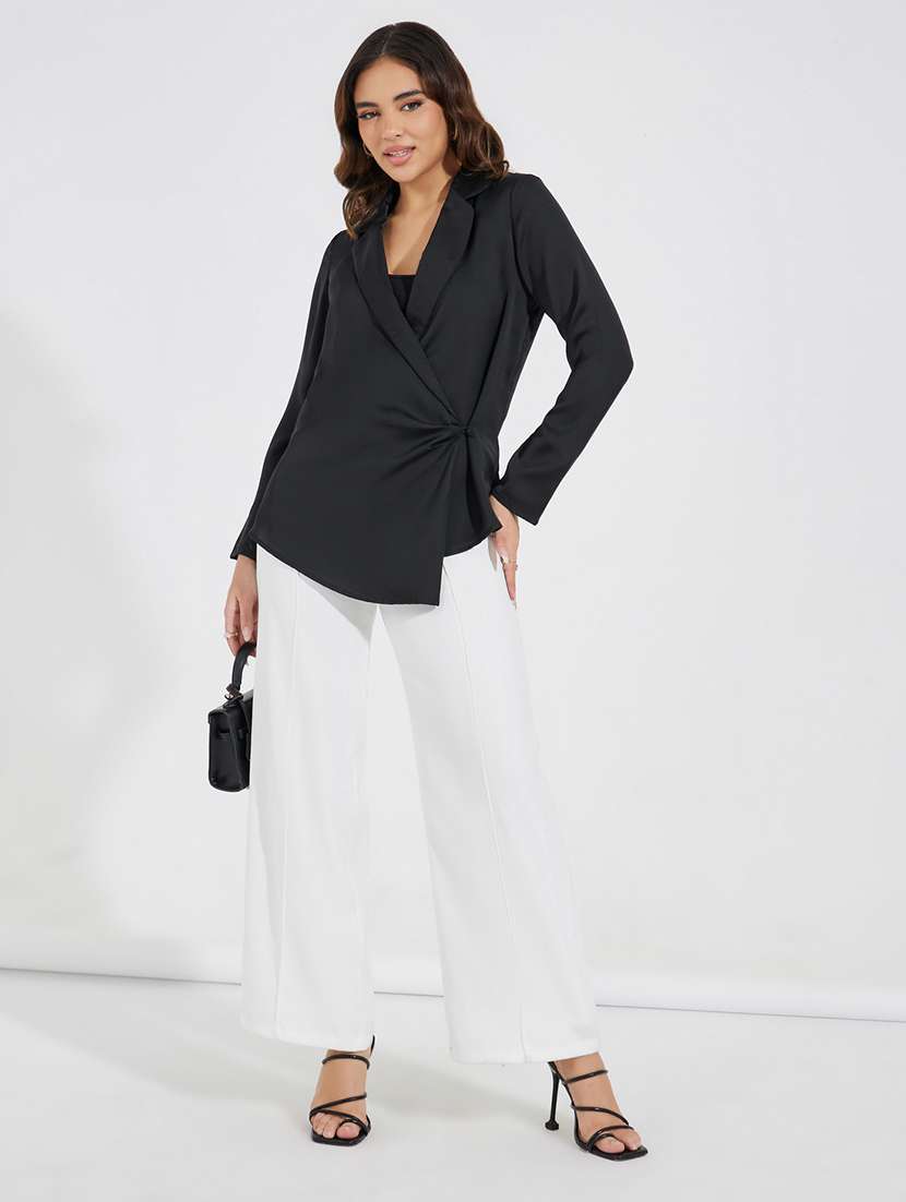 women black polyester wrap top - 21390767 -  Standard Image - 2