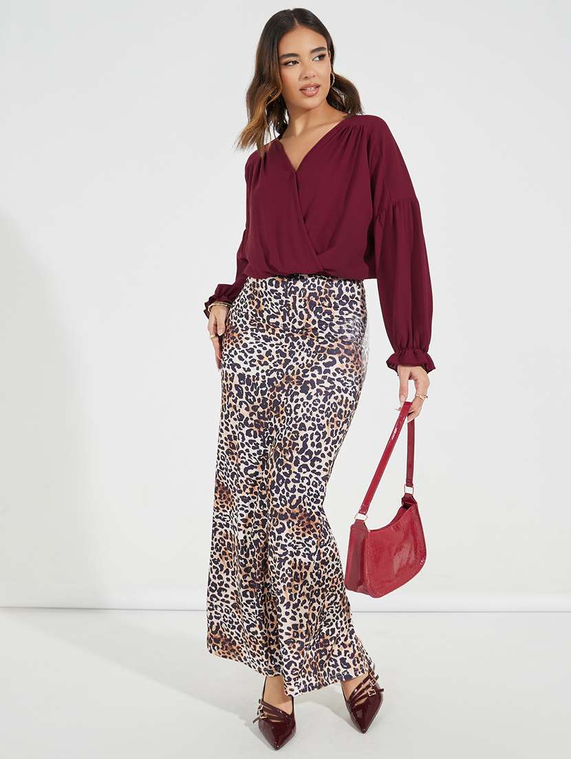 women solid burgundy polyester wrap top - 21390768 -  Standard Image - 2