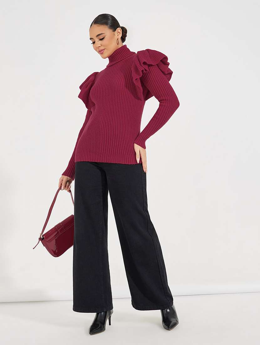 women pink solid turtle neck pullover - 21390824 -  Standard Image - 2