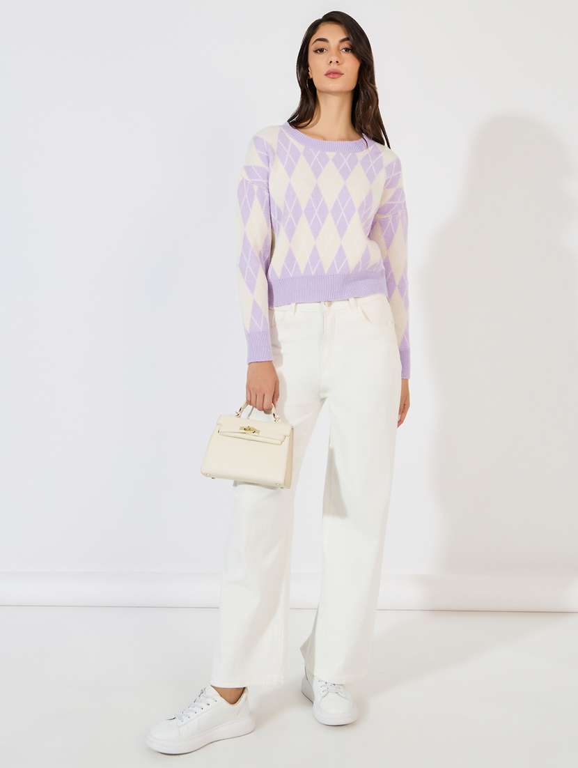 women lavender self design round neck pullover - 21390830 -  Standard Image - 2