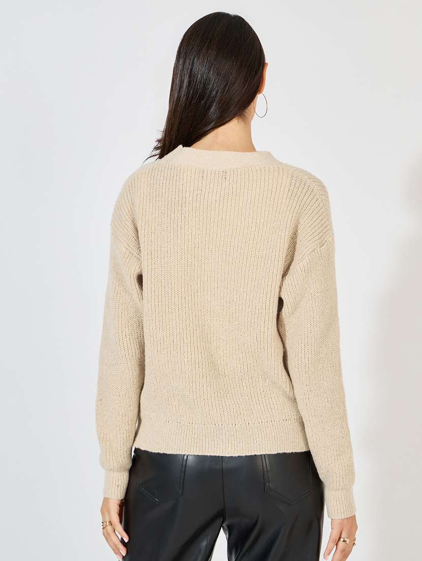 women beige self design long sleeve cardigan - 21390831 -  Standard Image - 2