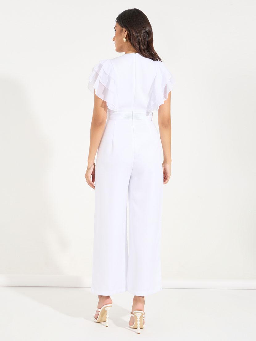 women white solid flard sleeve full length jumpsuit - - 21390833 - Standard Image - 2