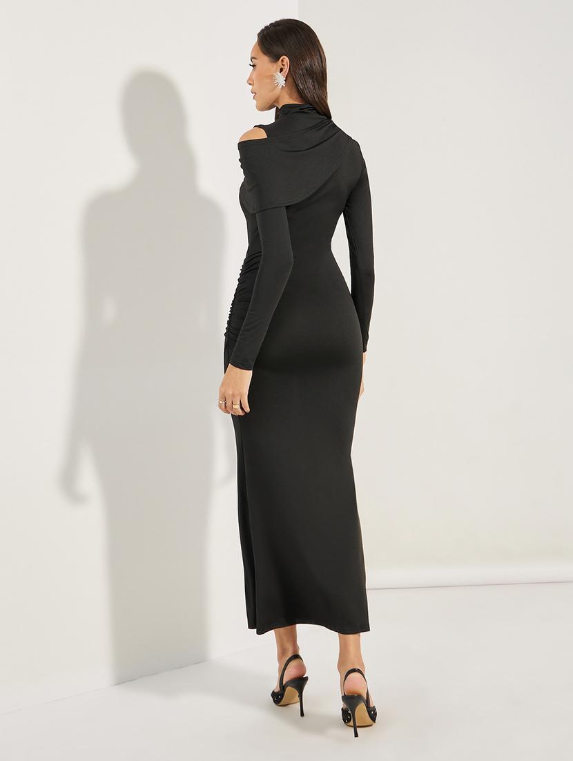women black solid long sleeve bodycon dress - 21390862 - Standard Image - 2