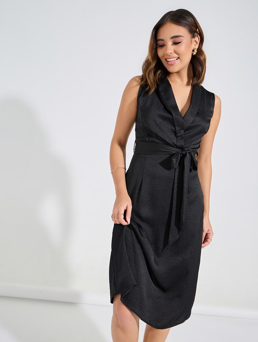 women black polyester belted dress - 21390864 - Zoom Image - 0
