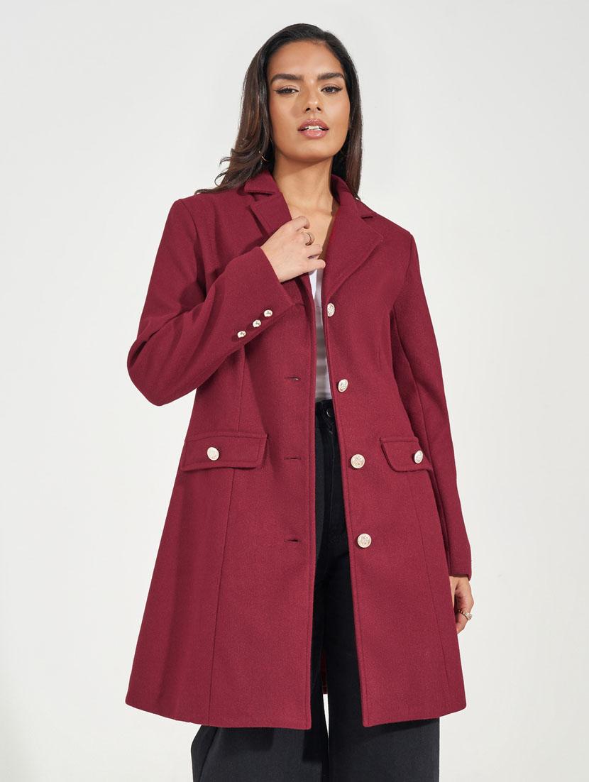 women solid long sleeve trench coat - 21390870 - Standard Image - 2