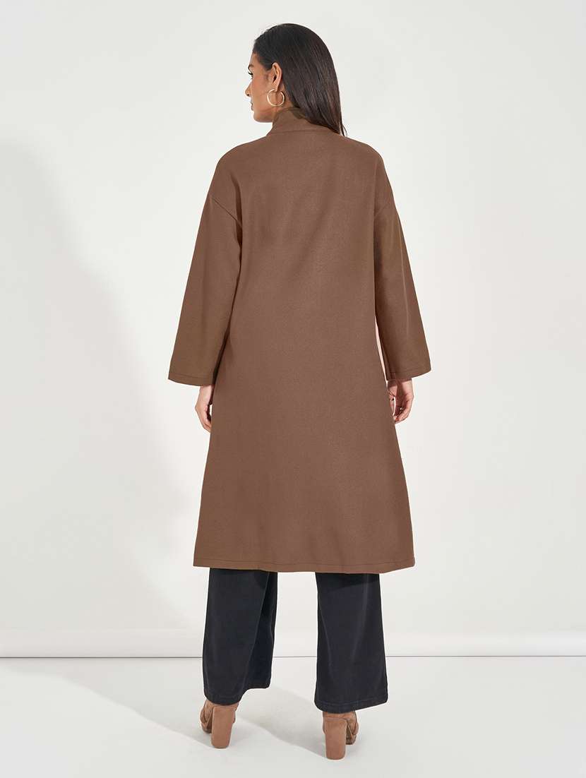 women brown solid full sleeve coat - 21390873 -  Standard Image - 2