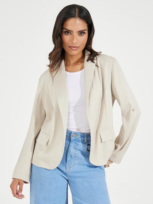 women beige solid casual blazer - 21390876 -  Standard Image - 0