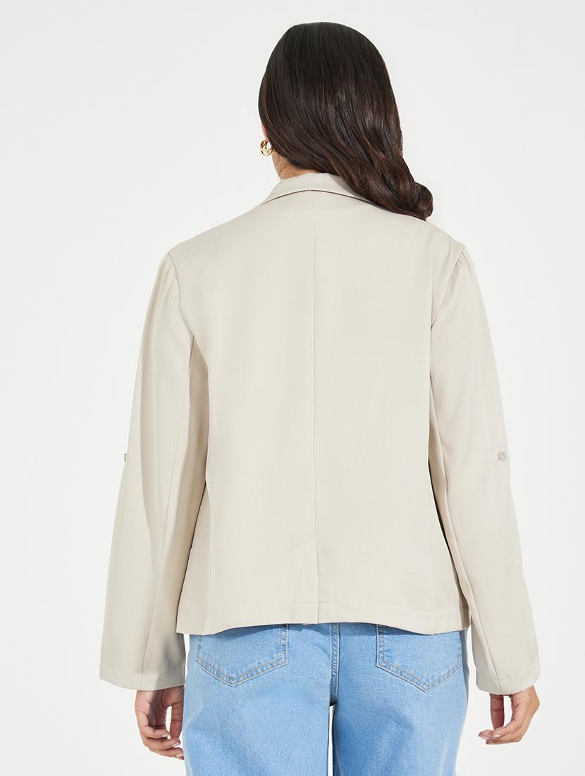 women beige solid casual blazer - 21390876 - Standard Image - 2