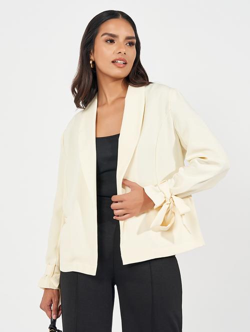 women beige solid casual blazer - 21390878 - Standard Image - 0