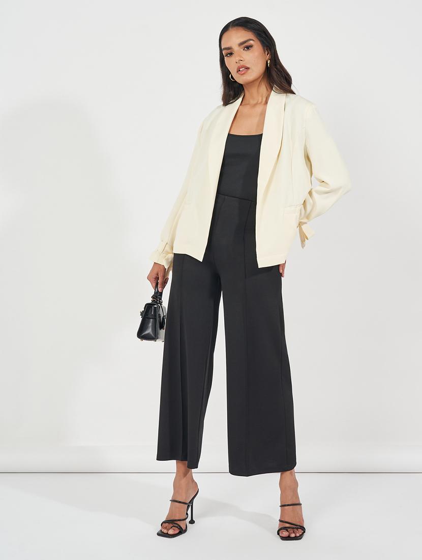 women beige solid casual blazer - 21390878 - Standard Image - 2