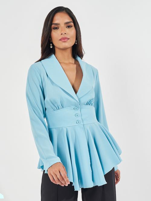 women pleated hem button detail blazer  - 21390879 -  Standard Image - 0