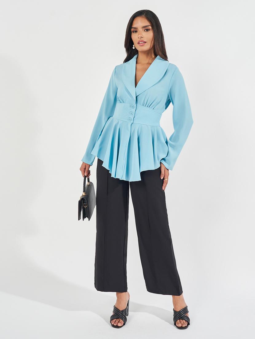 women pleated hem button detail blazer - 21390879 - Standard Image - 2