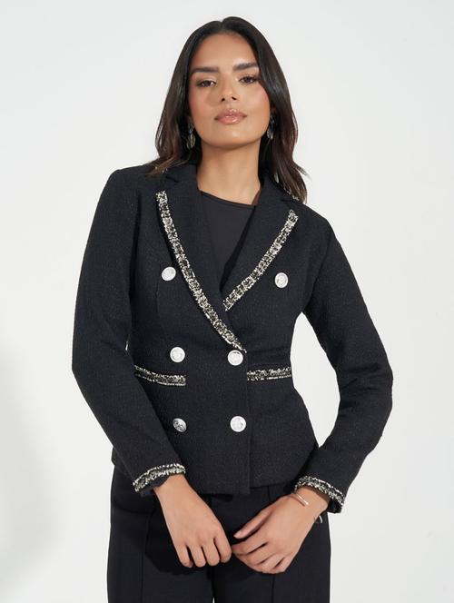 women black solid long sleeve double breasted blazer - 21390880 -  Standard Image - 0